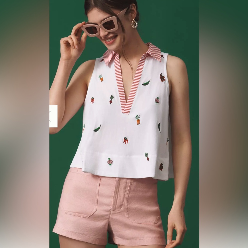 Anthropologie Striped Collar White Sleeveless Top